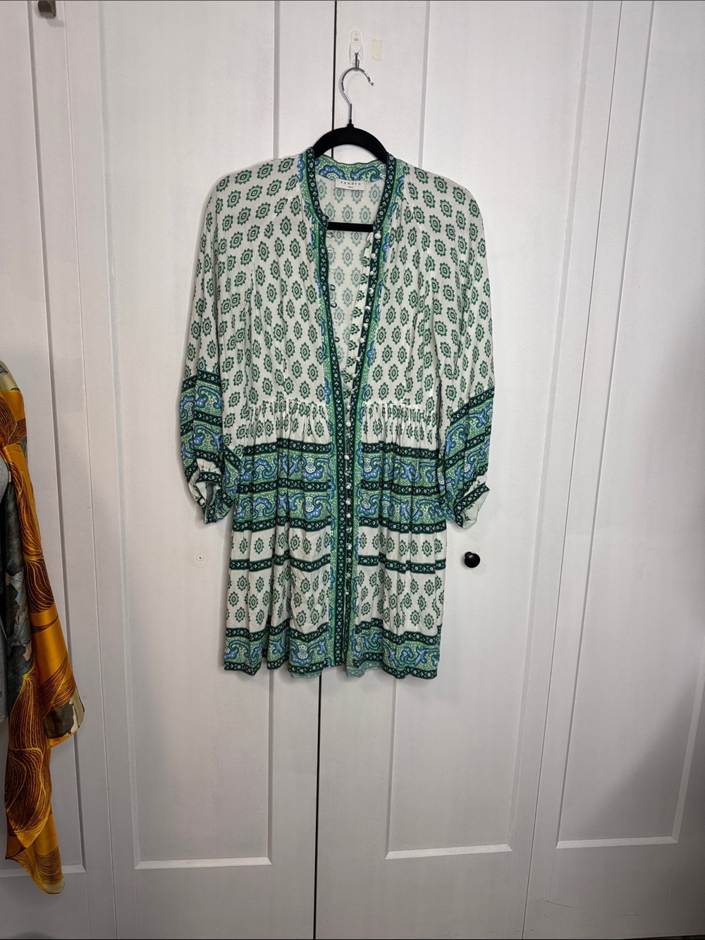 Sandro Medium White and Green Printed Mini Dress